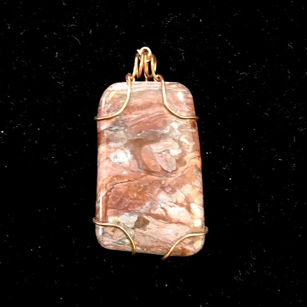 Handmade Copper Wrap Rossetta Cloud Stone Pink Peach Brecciated Jasper Pendant